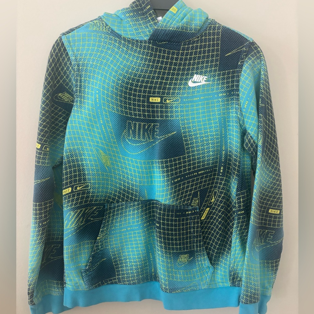 Nike Blue and Black Geometric Hoodie Sweater